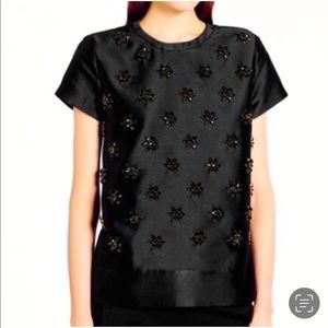 NWT • Kate Spade Jeweled Floral Cluster Popover Top, Blouse in Black, Havana